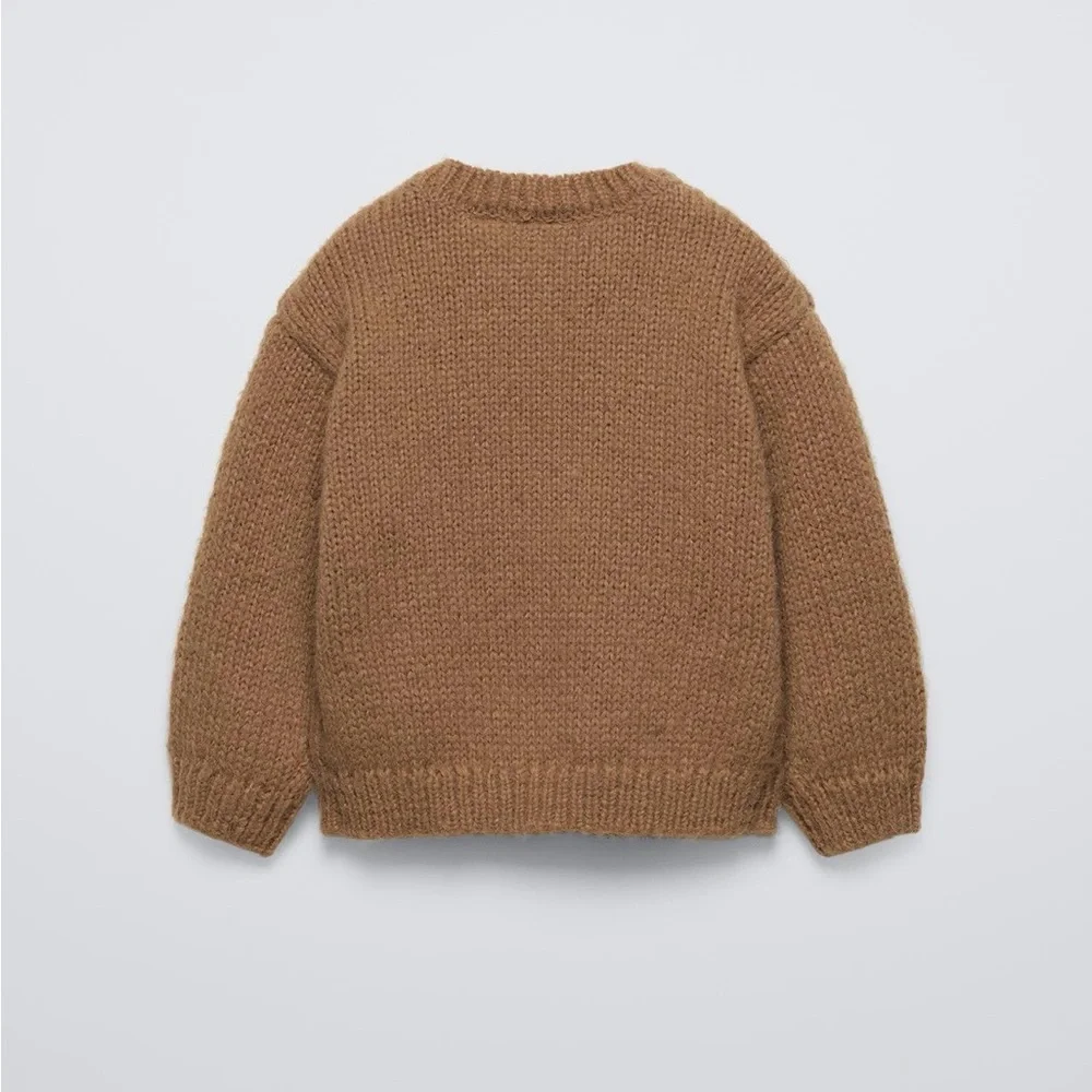 Zara Tan Sweater with White Floral Accents - Picture 2 of 7